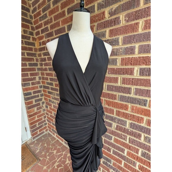 NWT*BETSY & ADAM WRAP GOWN DRESS-RUCHING-FRONT SLIT RUFFLE-V-NECK-BLACK-SZ 10 - Picture 8 of 13
